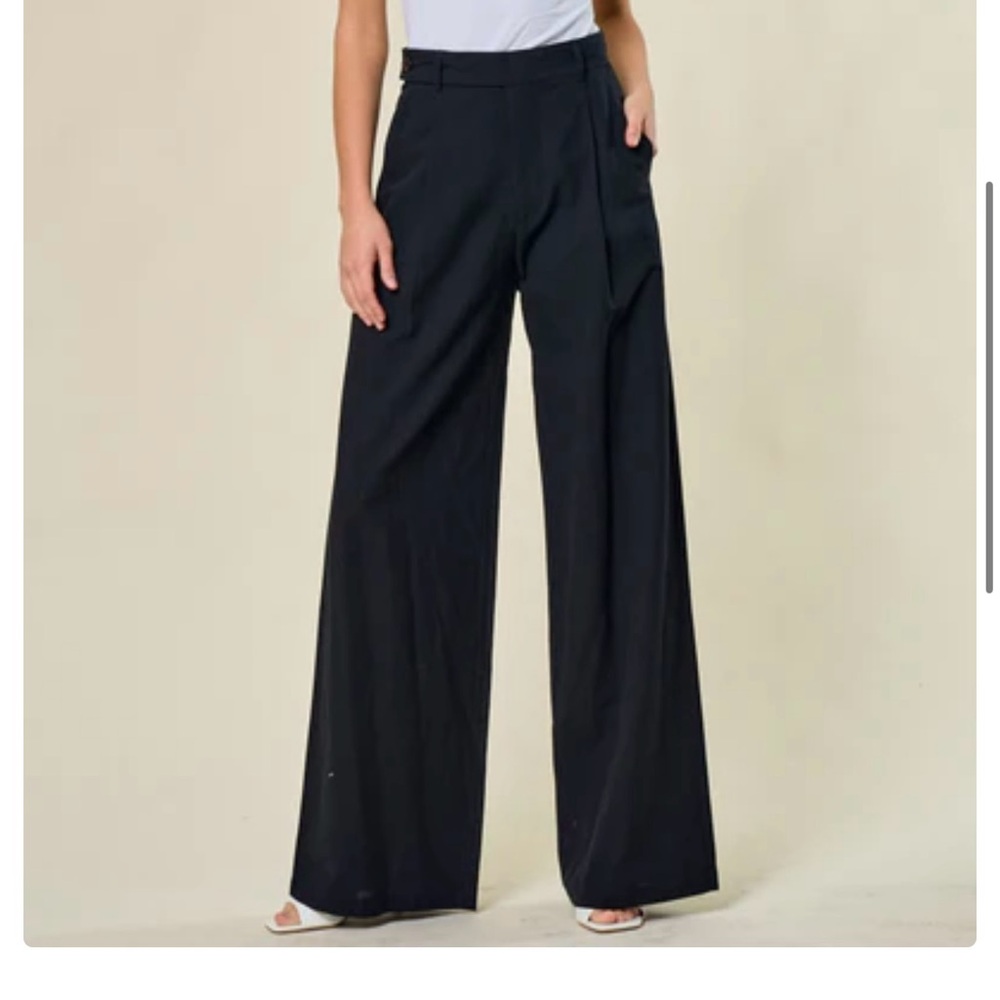 Wide-Leg Linen Black Trousers for Women - tailored High-Rise